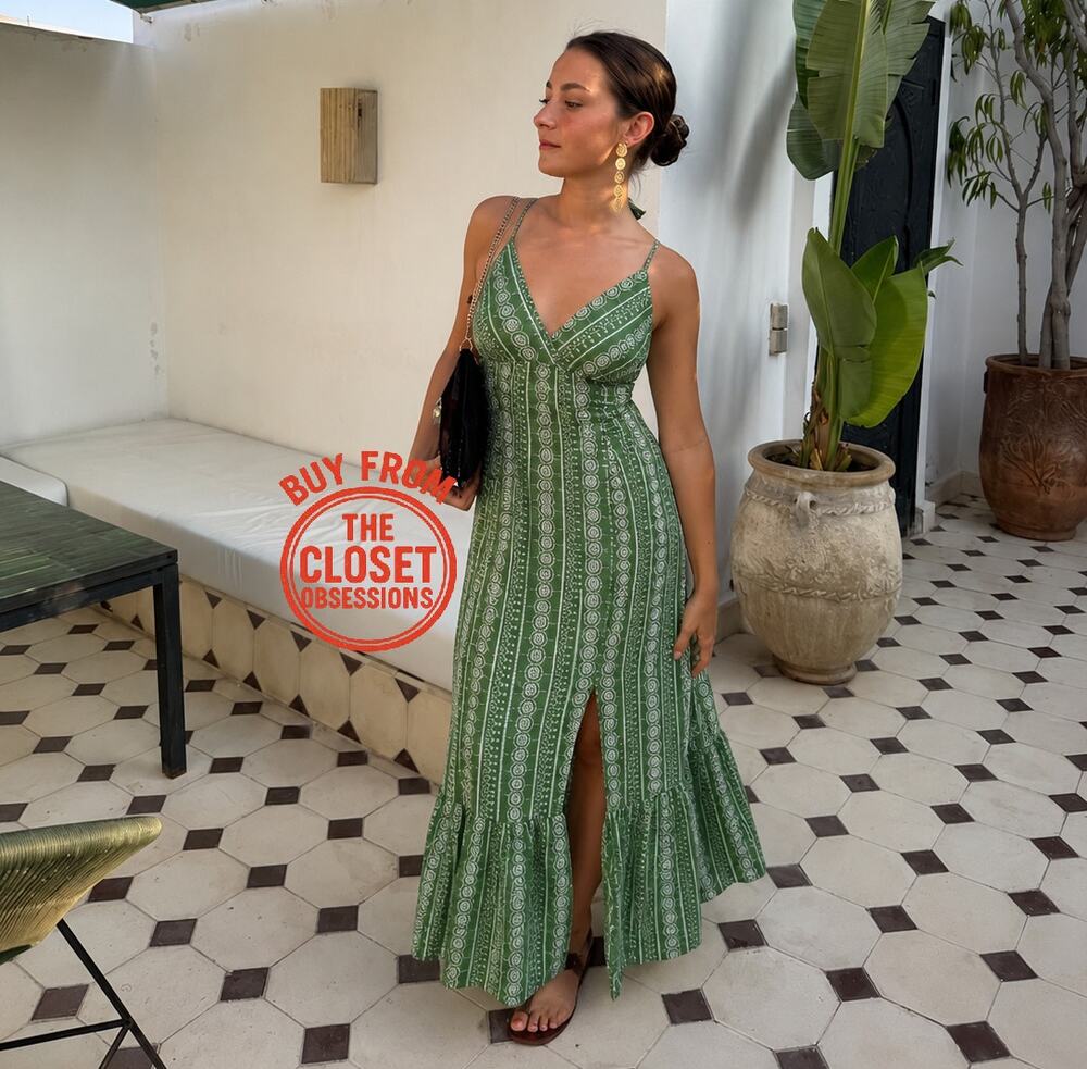 ZARA Green Embroidered V Neck Midi Dress NWT Resort Vacation Summer Size M